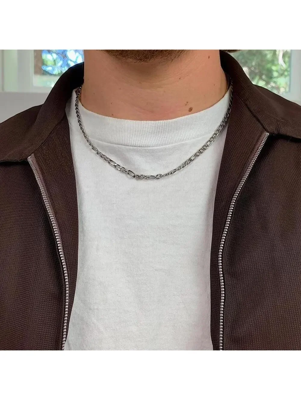 Cyber Vintage Y2K Style Grunge Figaro Stainless Steel Silver Chain Necklace